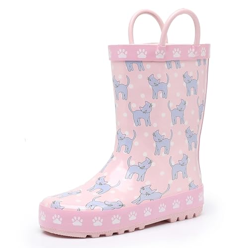 LANCDON Toddler Rain Boots for Boys and Girls Waterproof Rubber Kids Rain Boots with Easy on Handles All-season Outdoor Shoes