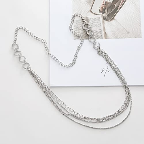 Noessla Layered Long Necklaces for Women Crystal Beaded Statement Necklace Sweater Silver Chain with Gifts Box Jewelry2