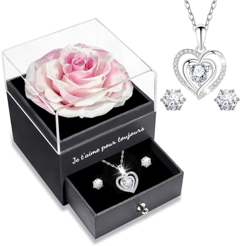 Yamonic Rose Eternelle Cadeau Femme,Rose Eternelle avec Bijoux Argent 925 Cadeau Maman, Fleur...