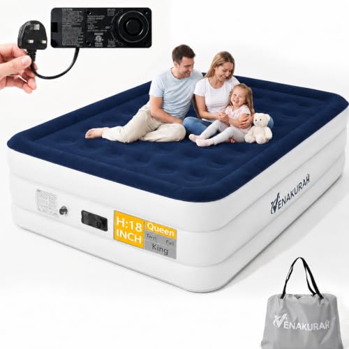 King Size Airbed Inflatable Mattress Air bed with Built-in Pump 203 x 152 x 46cm Blow Up Mattress with Flocked Surface 3 Mins Fast Self Inflating Guest AirBed for Home Camping and Travel