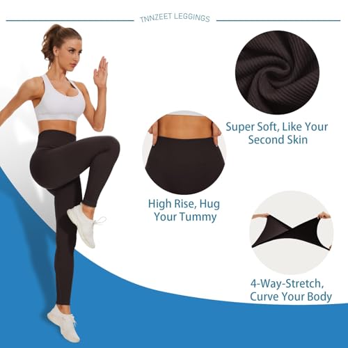 Image of TNNZEET High Waisted Leggings for Women - No See Through Tummy Control Cycling Workout Yoga Pants with Pockets Reg & Plus