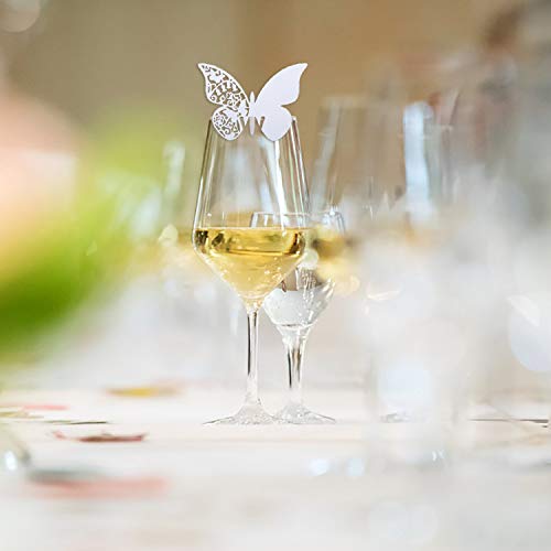 QH-Shop Schmetterling Tischkarten Platzkarte Namenskarte Cup-Karten wandsticker mit Hohl-Muster in Den Flügeln für Hochzeit Geburtstage Taufe Party Tischdeko 100 Stücke weiß