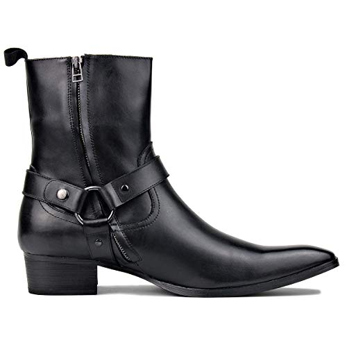 Men's Genuine Leather Ankle Glitter Stylish Fashion Chelsea Casual Walking Dress Boots with Zipper CD-JY015-R4