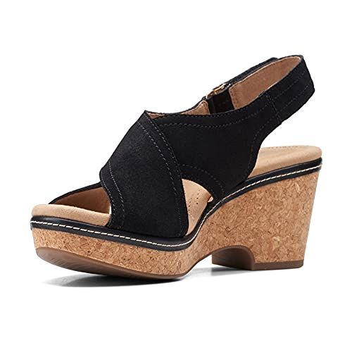 Image of Clarks Women's Giselle Coast Wedge Sandal, Black Leather, 8.5