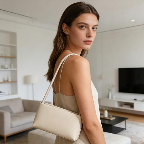 Bolso pequeño de hombro para mujer color blanco roto miniatura 2