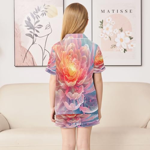 senya Pajama Sets Silky Button Down Nightwear Sleepwear Size 5-14 Years Fire Flower4