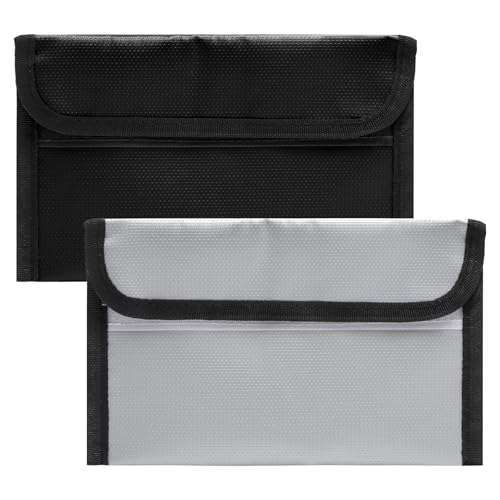 Saco ignífugo documentos 2 peças 20 x 12 cm, proteção dupla com fecho de correr ignífugo, resistente à água e seguro para passaportes, dinheiro, contratos, também é válido como portadocumenti mota