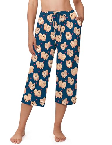 Image of Ekouaer Womens Pajamas Pants Capri Pj Bottoms with Pockets Sleep Pants | Comfy Drawstring Printed Soft Lounge Pants for Home, Daliy Wear