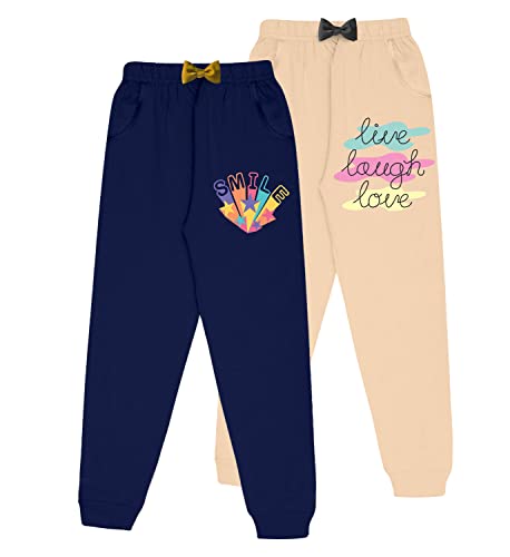 Image of KYDA KIDS Girls 100% Cotton Printed Track Pants with Pocket - Multicolor (Pack of 2)