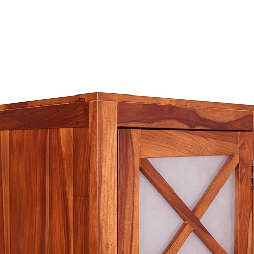 Image of EXCEL Home Cross Pattern Solid Wood 1-Door Wardrobe in Honey Oak Finish