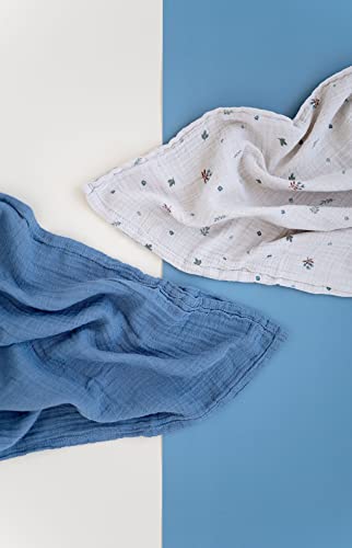 Image of Ely's & Co. Muslin Swaddle Blanket 2-Pack - 100% Cotton Muslin Extra-Large Swaddle Blankets (47 inch x 47 inch) Solid + Printed (Blue Garden Flower)