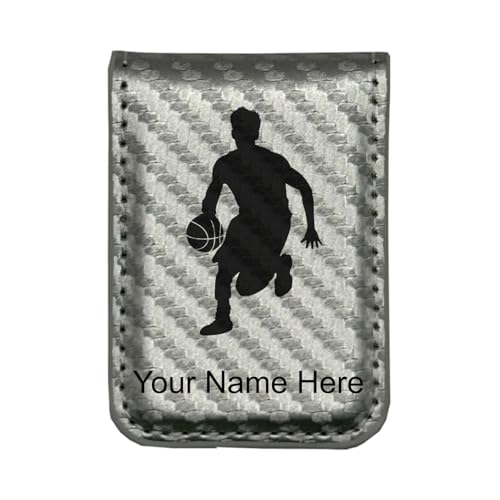LaserGram Slim Magnetic Money Clip, Basketball Player Man, Personalized Engraving Included (Carbon Fiber Silver)