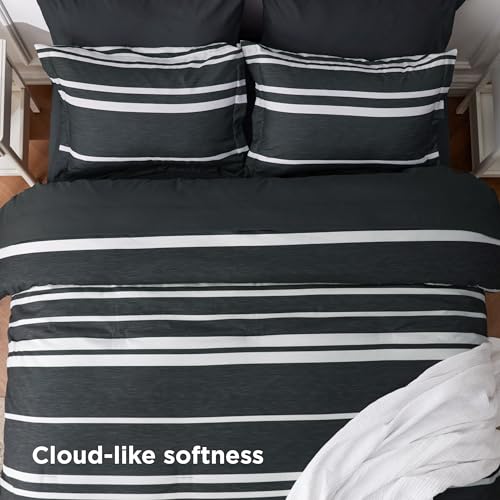Image of Bedsure Twin Comforter Set 5 Pieces, Black Striped Bedding Set for All Seasons, Reversible, Cationic Dyeing Bed in a Bag with Comforter, Sheets, Pillowcase & Sham