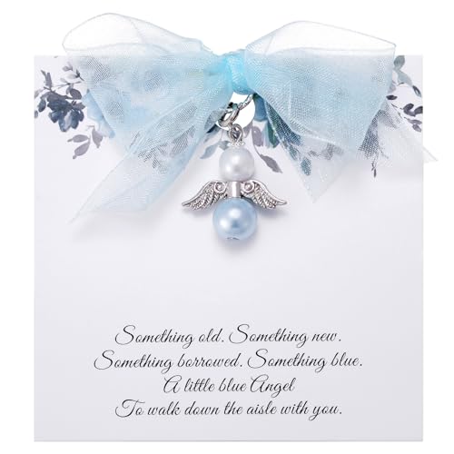 Ralukiia Something Blue Angel Charm, Bride Memorial Bouquet Charm for Wedding Remembrance Mom or Dad in Heaven, Guardian Angel for Wedding, Memory Gifts for Bride