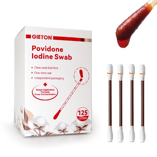 FSA | HSA Eligible 125-Count Povidone Iodine Swabs Iodine Swabsticks Iodine Cotton swabs Wound Care First Aid Kits Nasal & Ear Gentle Care and Emergency Care for The Whole Family.