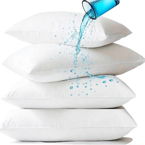 SHERCTN Waterproof Pillow Protectors Standard 20x28 Inches 4 Pack with Zipper Fully Sealed Dust Moisture Sweat Proof Pillow Case Cover Protector Soft White (4 Queen 20x28)