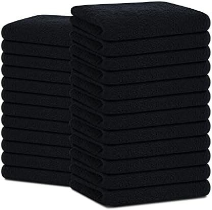 SOFTILE COLLECTION Salon Towel Pack of 24 (16 x 26 inches) 100% Ring Spun Cotton Ultra Soft & Highly Absorbent Salon Towel Hotel & Spa Quality Hand Towels for Gym Salon Spa & Home Care (Black)