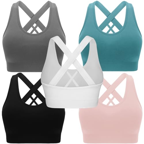 Image of Double Couple Sports Bras for Women Padded High Impact Seamless Criss Cross Back Workout Tops Gym Activewear Bra Large