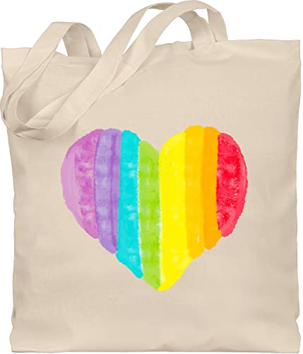 Baumwolltasche - LGBTQ Kleidung Pride Flag - Regenbogen Herz - Unisize - Naturweiß - tasche stoff lgbt gay bag jutebeutel csd stoffbeutel lesbian baumwolle lqbtq beutel lgbtqia lange henkel queer