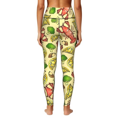 Leggings con estampado de langosta y limón YQTGBCED con bolsillos para mujer 4