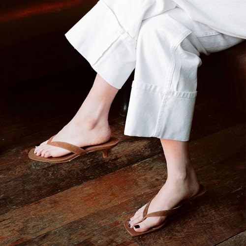 Jelly Flip Flops for Women Square Toe Thong Clear Kitten Heeled Sandals Comfortable Summer Beach Slip On Slippers Slide Shoes3