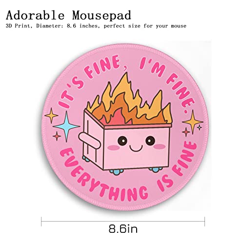 Image of Gctriki Funny Round Mouse Pad,Cute Pink Mouse Pad For Desk,Office Decor For Women,Dumpster On Fire Mousepad With Stitched Edge Non-Slip Rubber Base,8.6 X 8.6 Inch,Home Office Decor Desk Accessories