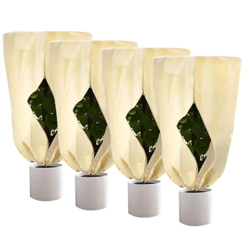 Afenau Housses de Protection pour Plantes, 4 Pièces 80 * 60cm Voile Hivernage Plante Exterieur avec Zip, Housse Hivernage Plante Exterieur, Toile Hivernage Plante Exterieur pour Plante en Pot