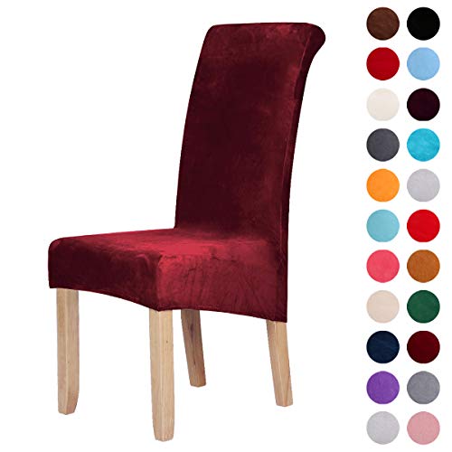 Fundas elásticas de terciopelo para silla de comedor – Funda de felpa de elastano para silla de comedor sólida y grande, decoración del hogar, terciopelo, rojo vino, Set of 6 (Large)