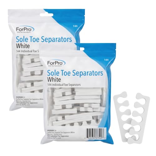 ForPro Sole Toe Separators, White, Individual Toe Separators for Pedicures, 144-Count (Pack of 2)