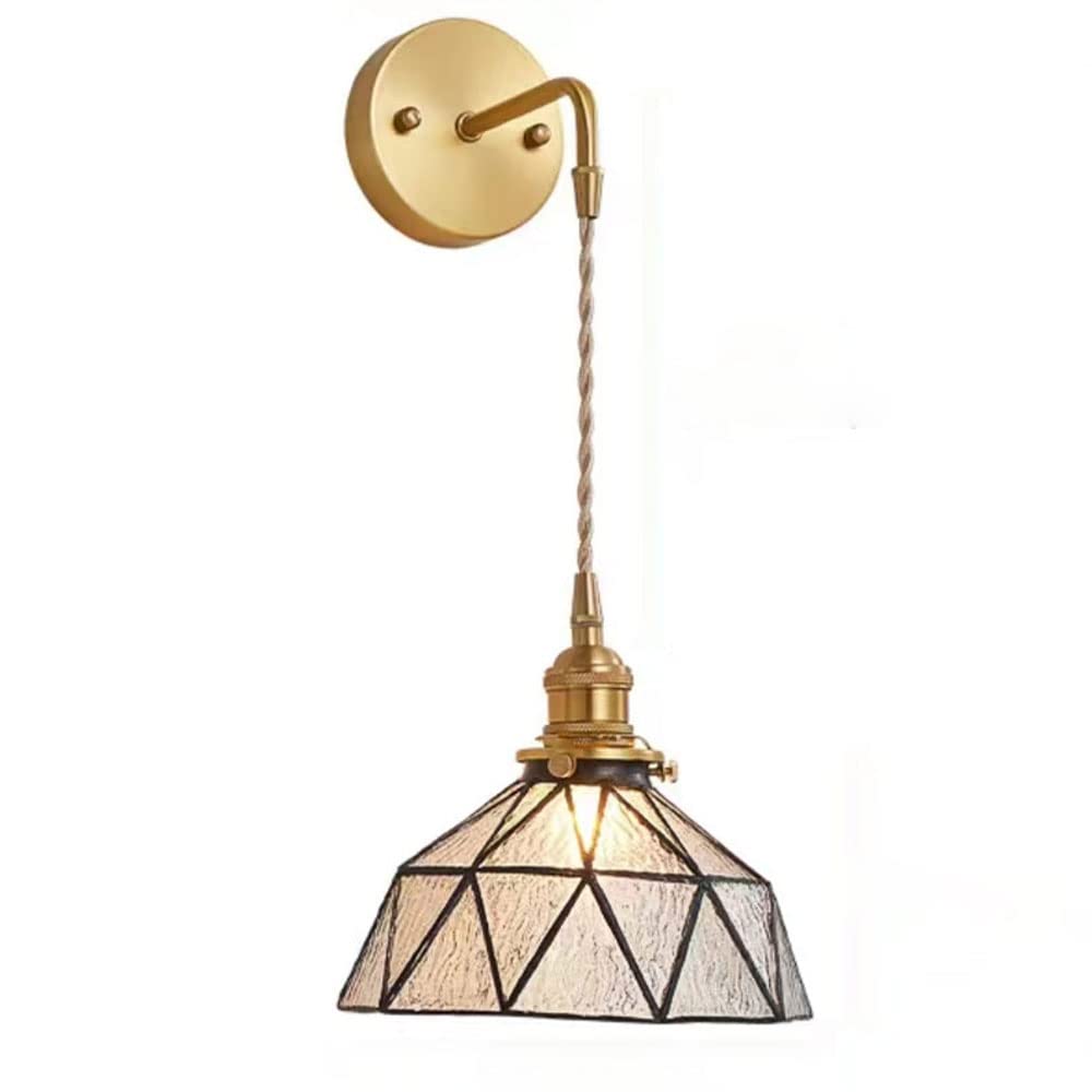 Lámpara de pared vintage de latón regulable con pantalla de cristal