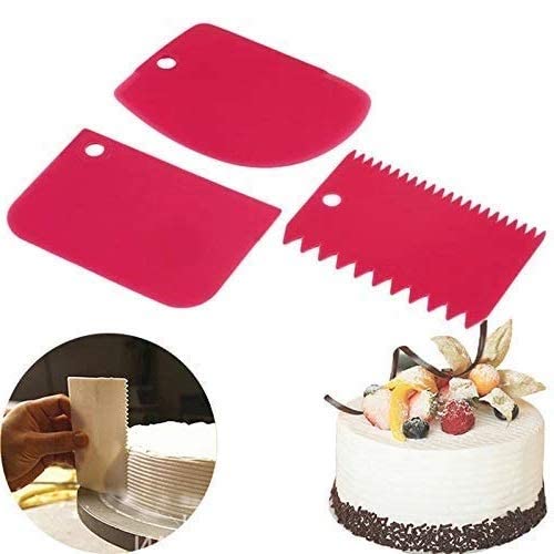 Plastic Dough Bench Scraper Cake Cutter, Chopper, Smoother Icing Fondant Cake Decorating Pastry Baking Tool (Color May Vary, 3pcs)
