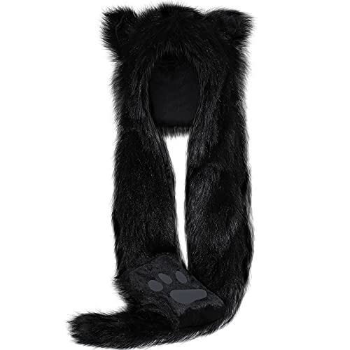 Wolf Faux Animal Hoods Headwear Furry Hat Mittens Gloves Scarf Paws Ears Wolf Accessories