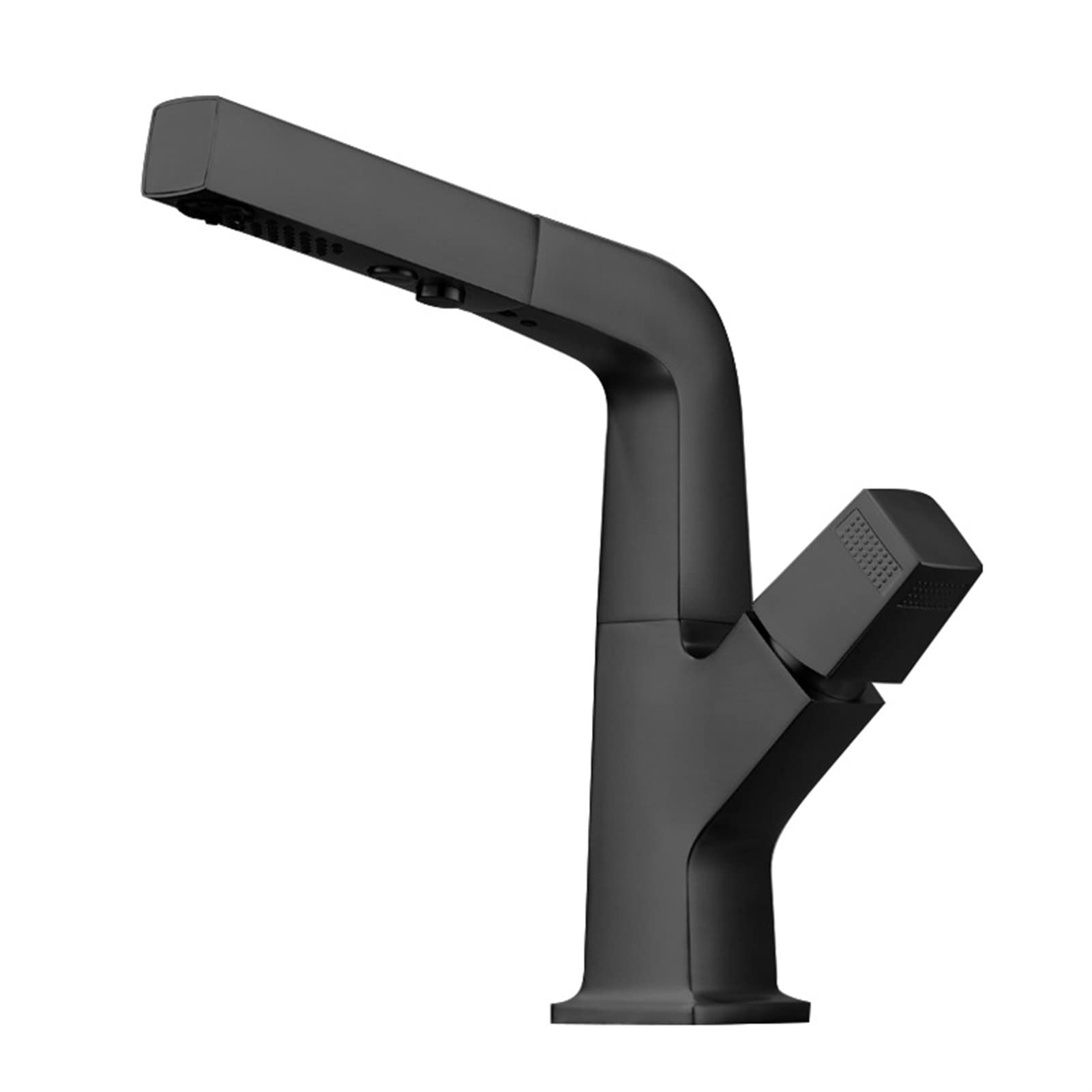 Grifo de Lavabo, Grifo Mezclador extraíble de latón para baño con caño Giratorio de 360 Grados y Doble función, para Agua fría y Caliente (Color: Negro)