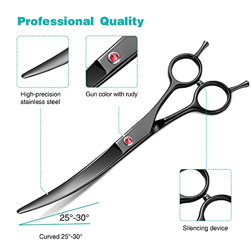 Intini 7.5" Curved Dog Grooming Scissors,Professional Pet Grooming Shears with Safe Round Tips, Shears for Dogs with Thick Hair,Dematting Tool for Dogs,Light Weight, Right and Left Hands - Image 3