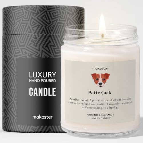 Patterjack Candle - Más de 100 razas - Cera de soja de lujo - Vainilla, jazmín, almendra azucarada - Regalo de Patterjack Makester