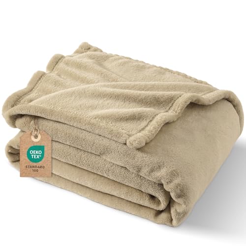 PHF Kuscheldecke Flauschig Fleecedecke 130x150cm - Oeko-Tex Weich Warm Wohndecke, Decke Blanket für Couch Sofa Bett, Tagesdecken & Kuscheldecken, Sofa überwurfdecke, Khaki