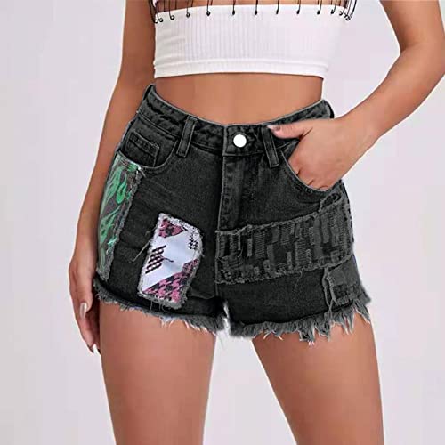 Aazjss Embroidered Jean Shorts For Women Denim Shorts Casual Summer Mid Waist Stretchy High Waisted Distressed Jean Shorts With Pockets Gray Xx-Large #TOP1