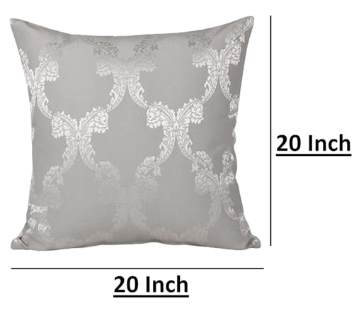 Image of Home- The Best is for You Designer Self Design Cotton 275 TC Cushion Covers Pack of 2 (Grey Ogee, 20X20 Inch) Ideal for Sofas, Chairs, Cars & Hotels