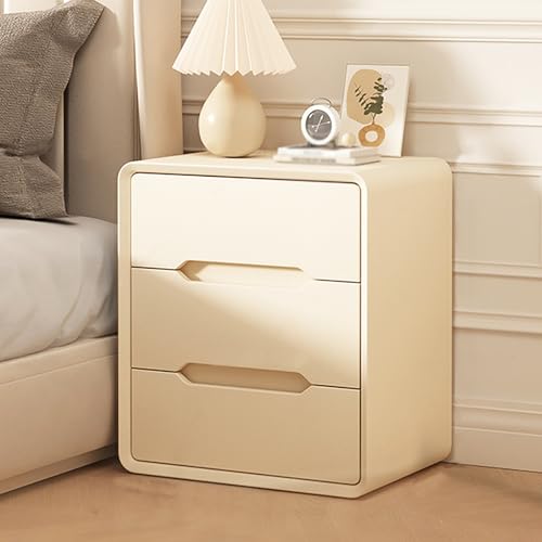STCERY Mesita De Noche con 3 Cajones De Madera Maciza, Mesa Auxiliar con Envoltura De Cuero De Microfibra con Cajón, para Dormitorio/Sala De Estar/Dormitorio(Beige,40cm/15.7in)