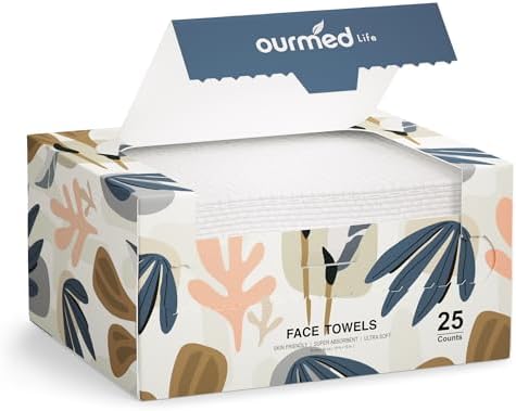 Ourmed Life Face Towels, Disposable Biodegradable Facial Towels for Sensitive Skin, Lint- free Face Wipes for Washing Face, Skincare and Makeup Remover, Dry Wipes, 10"×12" Extra Large, 25 Count