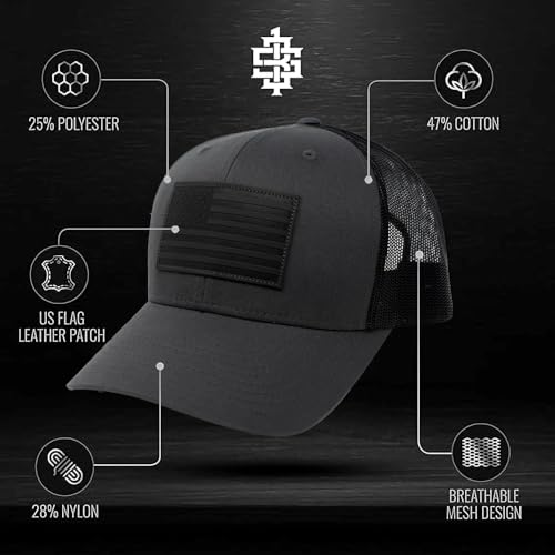 Image of 13 STRIPES American Flag Hat - Leather Patch Mesh Back Snapback Hat for Men & Women USA Flag Trucker Hat, Casual Unisex Hat