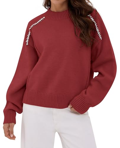 ZAFUL Sweaters for Women Crewneck Loose Fit Long Sleeve 2025 Fall Fashion Contrast Knit Pullover Tops