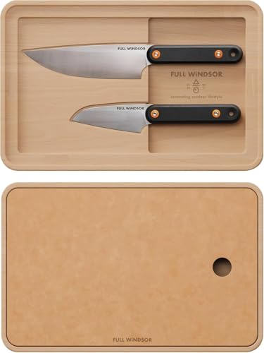 Full Windsor - Magknives Magnetic Camping Cutting Board And Knife Set - Portable Camping Kitchen Prep Kit With 2 Wood Cutting Boards, 6' Chef Knife, 3.5' Utility Knife, Carry Bag For Outdoor Cooking
