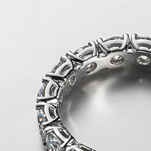 CannyCat Eternity Moissanite Ring 4.0 mm 5 CTTW D-color VVS Full Moissanite Eternity Wedding Band for Women Platinum-Plated Silver Anniversary Engagement Stackable Rings3