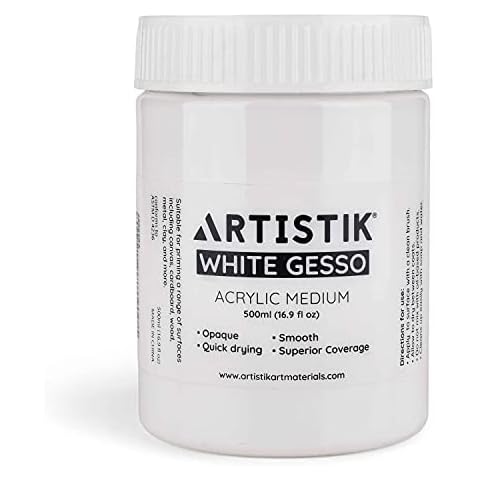 White Gesso Acrylic Medium - 500 ml Professional Grade Surface Prep Paint Applies Smoothly on Various Surfaces - Liquid Primer for Canvas, Paper, Cardboard, Wood and Other Arts and Crafts Projects Cover