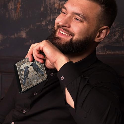 Black Crow Leather Wallet Minimalist Cash Card Holder Bifold Durable Purse4