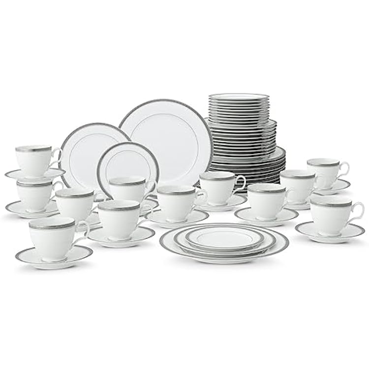 Noritake Charlotta Platinum 60-Piece Value Set, Service for 12 in White
