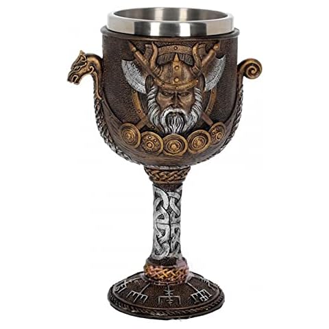 OTARTU Nordic Viking Warrior Dragon Drakkar Ship Chalice Goblet, Stainless Steel Valhalla Norse Viking Themed Gifts Wine Cups 210ml Cover