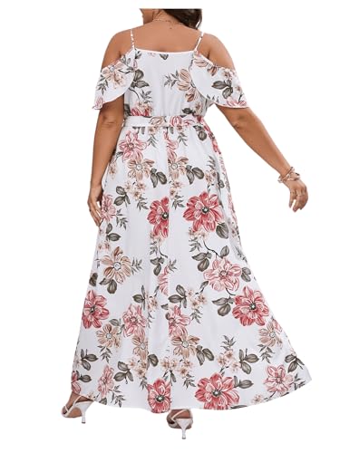 Image of Floerns Women's Plus Size Cold Shoulder Short Sleeve Split Thigh Long Dress