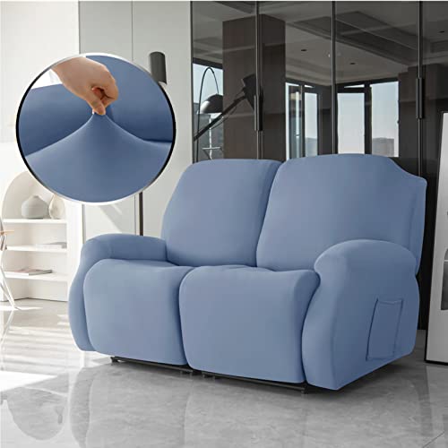 Housse de canapé 2 places bleu en jacquard extensible pour fauteuil relax - 6